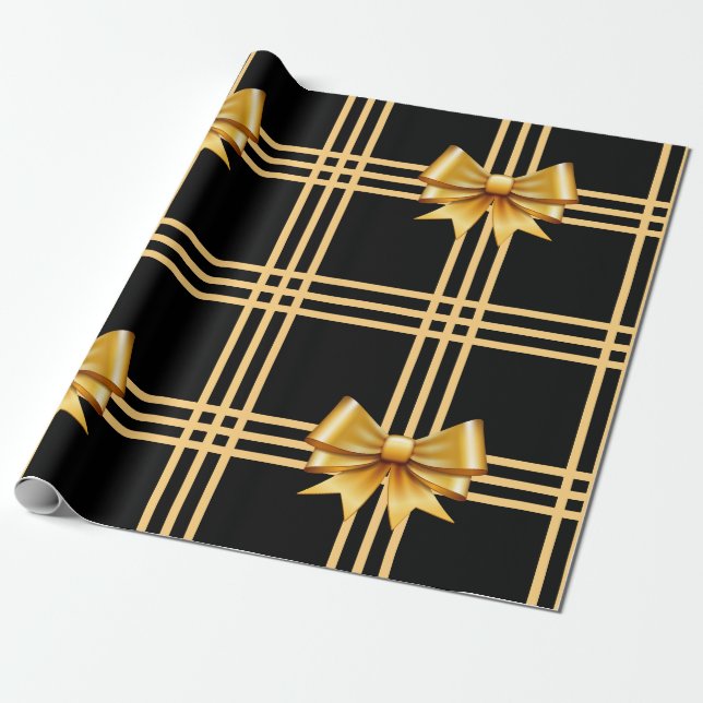 Papel De Presente Fita Dourada Elegante no Natal Negro (Desenrolado)
