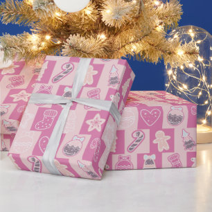Papel De Presente Fita rosa e púrpura e Natal moderno