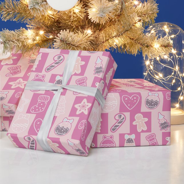 Papel De Presente Fita rosa e púrpura e Natal moderno (Feriados)
