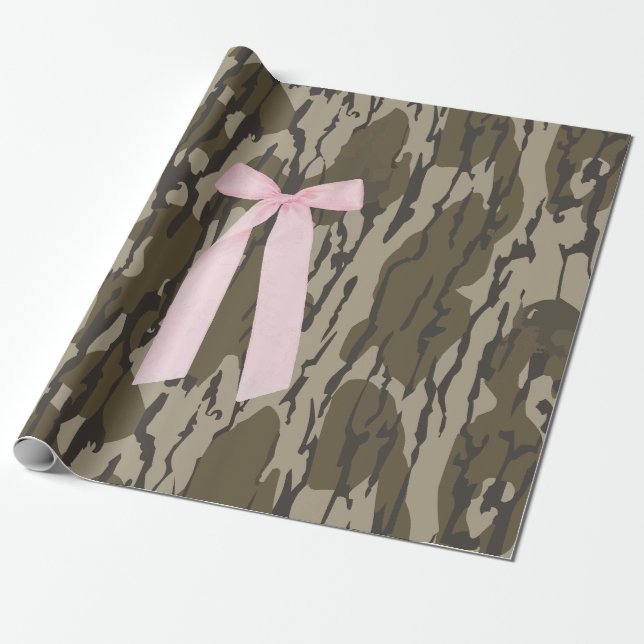 Papel De Presente Fita rosa estética de camo bottomland branca (Desenrolado)