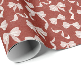 Papel De Presente Fita Vintage & Laços Aquarela em Linho (Creme Verm