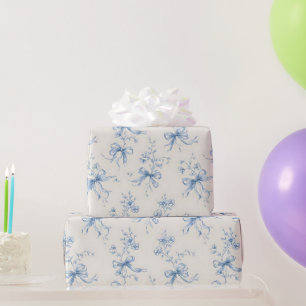 Papel De Presente Fitas Azuis e Laços Toile Coquette Padrão 