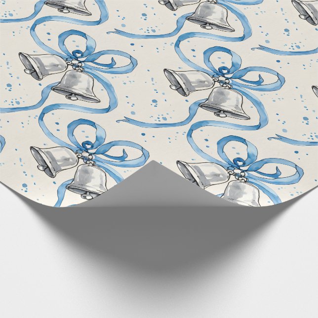 Papel De Presente Fitas Azuis e Sinetas de Prata Creme (Ponta)