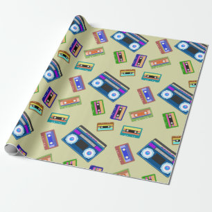 Papel De Presente Fitas Cassete Amante Vintage Retro Registros Antig