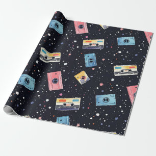 Papel De Presente Fitas de Cassete Retro no Espaço Cósmico