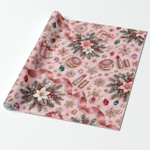 Papel De Presente Fitas de Natal Burgundy Rosa Corada Joia