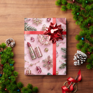 Papel De Presente Fitas de Natal Burgundy Rosa Corada Joia