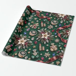 Papel De Presente Fitas de Natal Esmeralda Luxuosas