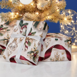Papel De Presente Fitas de Presente de Natal Burgundy Esmeralda