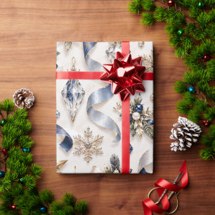 Papel De Presente Fitas de Ribalta de Inverno Azul Safira