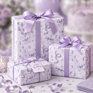 Papel De Presente Fitas e Laços Padrão Lt Violeta ID1333