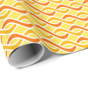 Papel De Presente Fitas modernas, amarelo e laranja do meio século