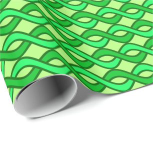 Papel De Presente Fitas Modernas de Meados do Século, tons de verde