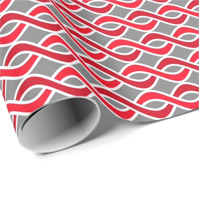 Papel De Presente Fitas modernas do meio século, vermelho e (Ponta do rolo)