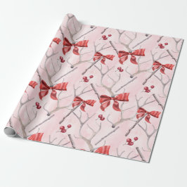 Papel De Presente Fitas Rosa de Natal Padrão Holly