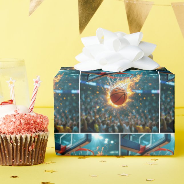 Papel De Presente Flaming Basketball Shooting Into the Net (Festa de aniversário)