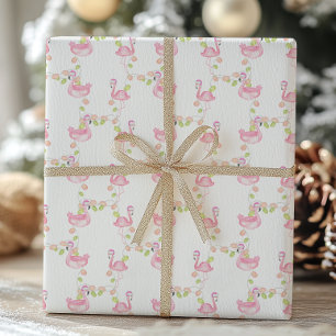 Papel De Presente Flamingas e Luzes Rosa com Aquarela Natal