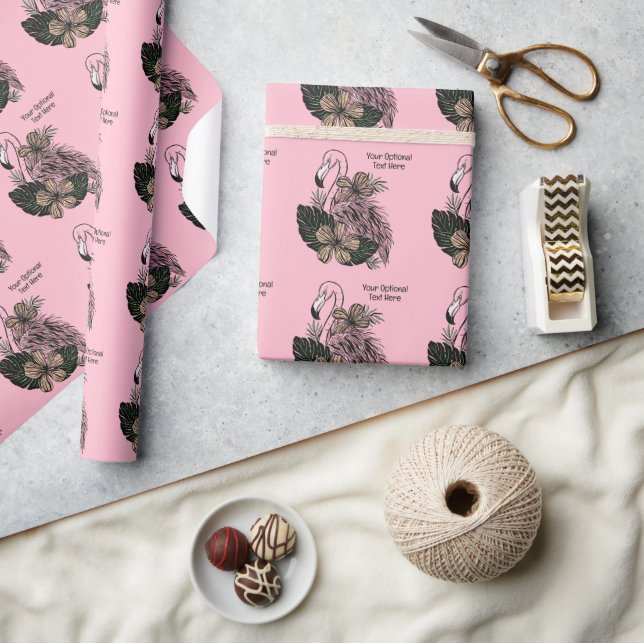 Papel De Presente Flamingo Cor-de-Texto Personalizado (Artesanato)