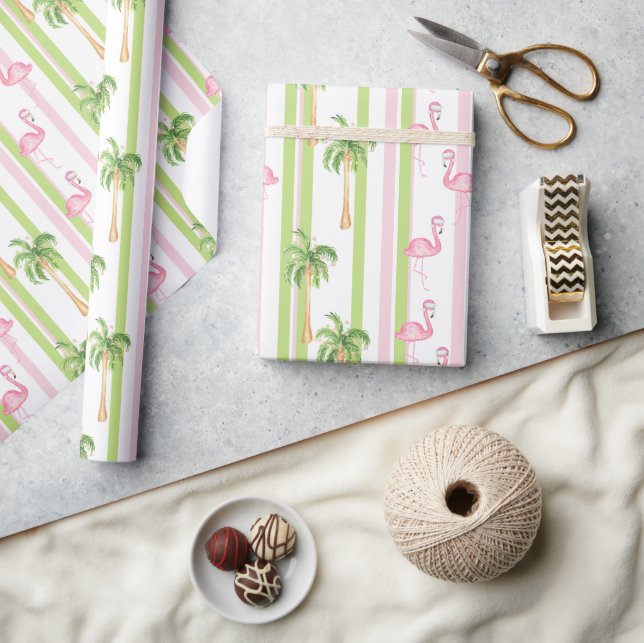 Papel De Presente Flamingo de Natal da Flórida com Chapéu de Papai N (Artesanato)