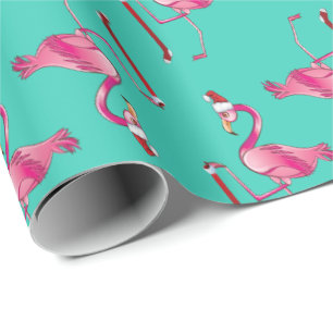 Papel De Presente Flamingo De Natal Engraçado Retro Com Longa Escala