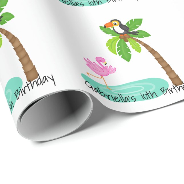Papel De Presente Flamingo do divertimento com aniversário de Toucan (Ponta do rolo)
