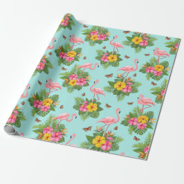 Papel De Presente Flamingo e Borboletas 3
