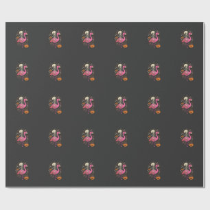 Papel De Presente Flamingo Esqueleto Halloween Balde De Doces Vetor 