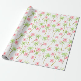 Papel De Presente Flamingo Flamingo Hibiscus Flores Tropicais Palmei