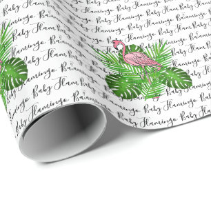 Papel De Presente Flamingo, flamingo rosa, folhas tropicais da selva