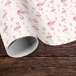Papel De Presente Flamingo Luzes Natal Divertido Rosa Bege