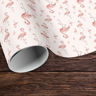 Papel De Presente Flamingo Luzes Natal Divertido Rosa Bege