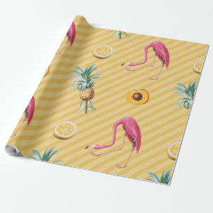 Papel De Presente Flamingo Mango Lemon Amarelo