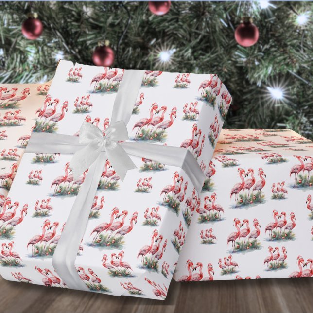 Papel De Presente Flamingo Natal Tropical (Flamingo Tropical Beach Christmas Wrapping Paper)