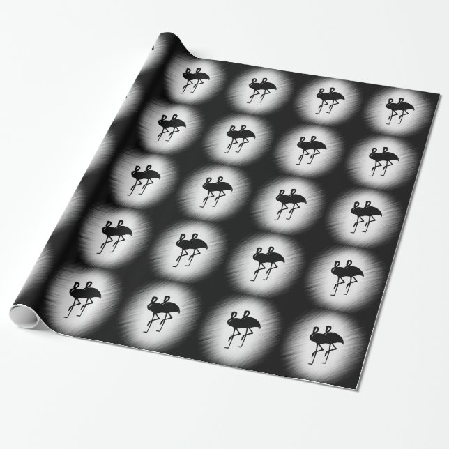 Papel De Presente Flamingo Negro e Branco (Desenrolado)