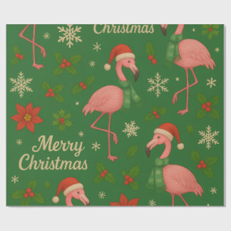 Papel De Presente Flamingo Noel: Saudações Holly Jolly