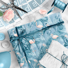 Papel De Presente Flamingo Orchid Padrão Tropical Blue ID868