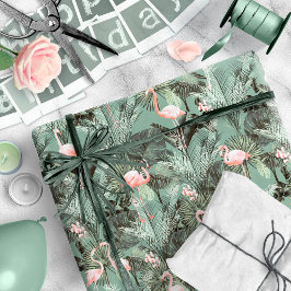Papel De Presente Flamingo Orchid Tropical Pattern Sage ID868