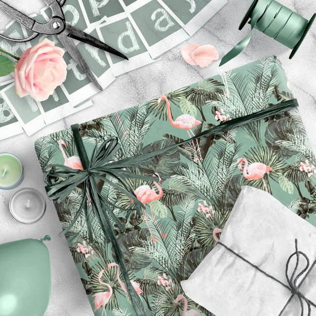 Papel De Presente Flamingo Orchid Tropical Pattern Sage ID868 (Criador carregado)