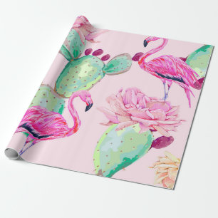 Papel De Presente Flamingo rosa, aves exóticas, flores suaves, rosa,