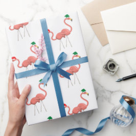 Papel De Presente Flamingo rosa com chapéu de Natal