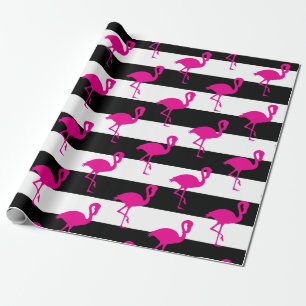 Papel De Presente Flamingo Rosa, Preto e Branco