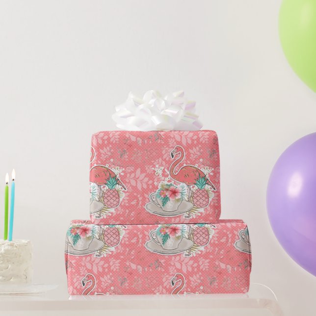 Papel De Presente Flamingo Rosa Tropical Pássaros Meninas Aniversári (Presentes para festas)