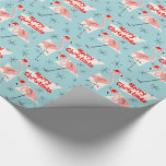 Papel De Presente Flamingo Santas Azul Feliz Natal<br><div class="desc">Um design de Natal animado e peculiar, com um toque retrô, com flamingos cor-de-rosa vestindo chapéus de Papai Noel, em formas geométricas de creme e estrelas em um fundo azul (mudança de cor). Um design personalizável para você personalizar com seu próprio texto, imagens e ideias. Uma imagem de arte digital...</div>