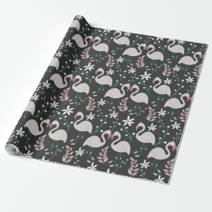 Papel De Presente Flamingo sem soldadura, branco sobre fundo escuro