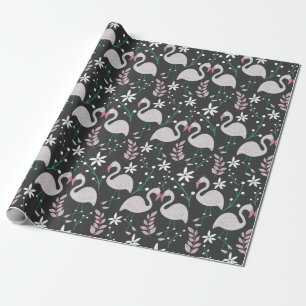 Papel De Presente Flamingo sem soldadura, branco sobre fundo escuro