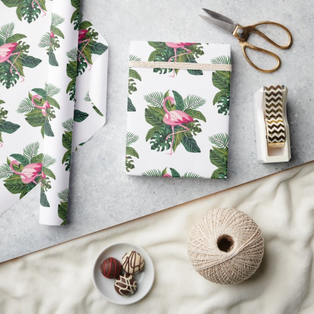 Papel De Presente Flamingo Tropical Deixa a selva (Artesanato)