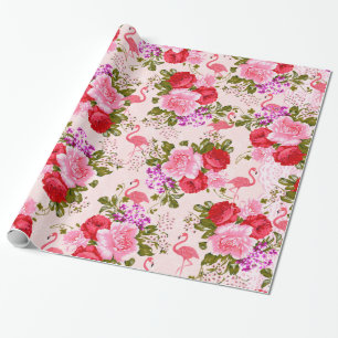 Papel De Presente Flamingo tropical floral dos rosas boémios