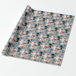Papel De Presente Flamingo Vestindo Cachecol e Botas Rosa