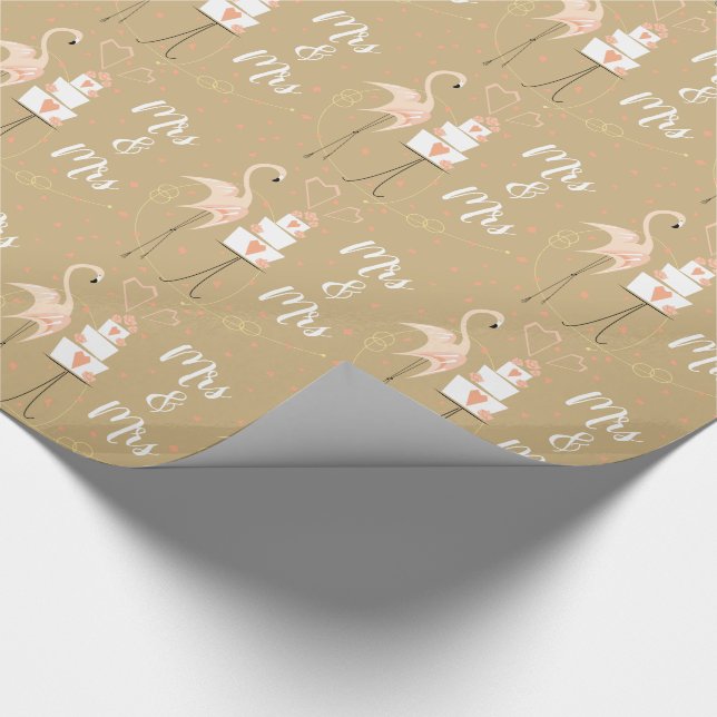 Papel De Presente Flamingo Wedding papel embrulho Sra. & Sra. (Ponta)