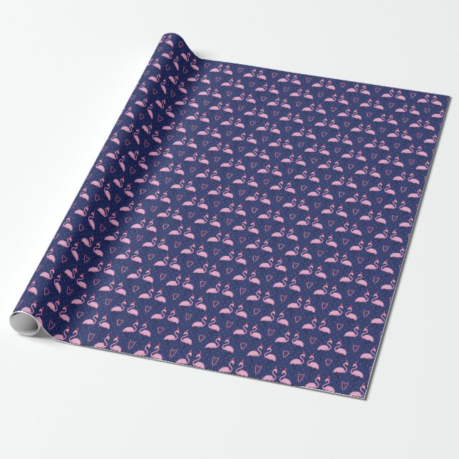 Papel De Presente Flamingo Xmas Hat Candy Patterno (Desenrolado)